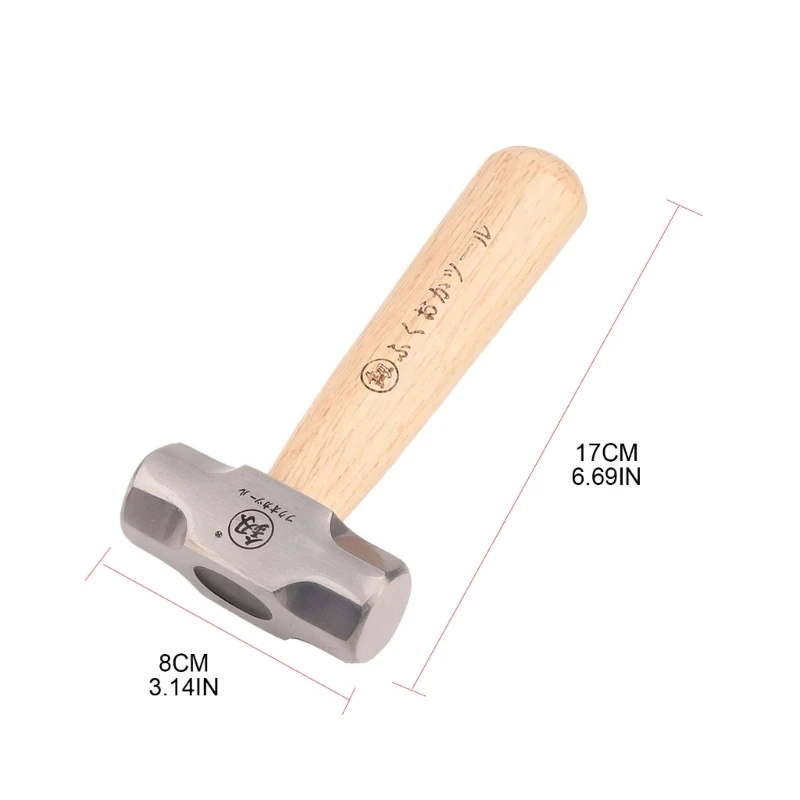 Martillo octogonal corto madera maciza, textura pulida y única, tamaño 1LB