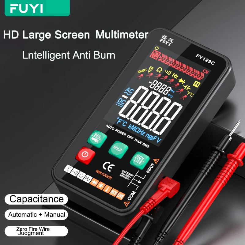 129C มัลติมิเตอร์แบบดิจิตอล Professional พร้อม Bracket สี DC AC แรงดันไฟฟ้าความจุ Multimetro NCV Hz Live Wire Teste เครื่องมือ