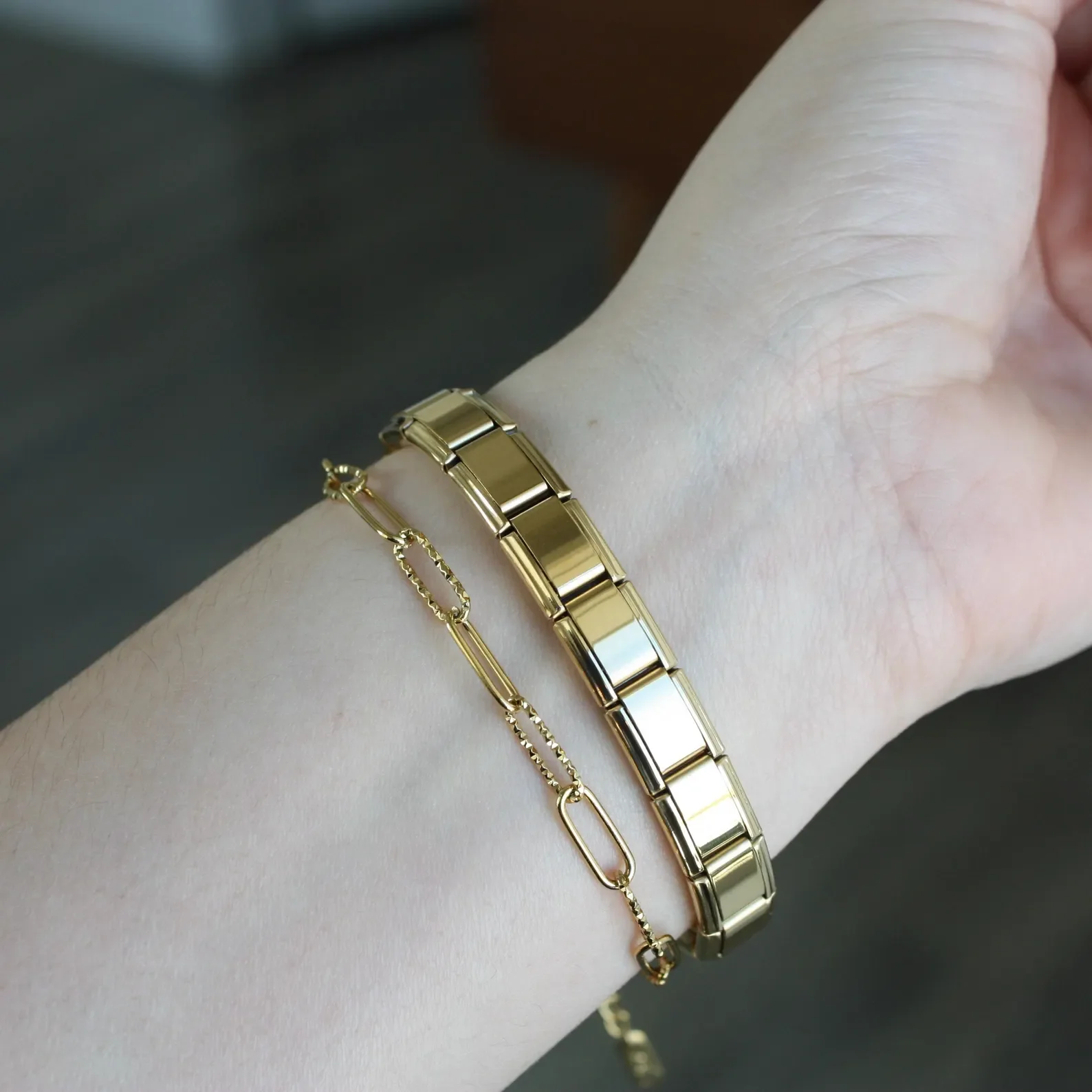 Personalized DIY Gold Color Italian Charm Bracelet Stainless Steel Poker Princess Bling Motorcycle Bead Fit 9mm Bracelet Jewelry 6