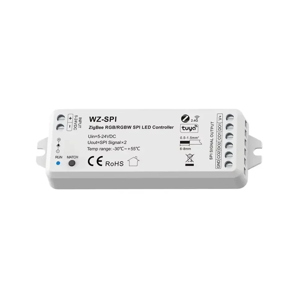 SPI LED Controller DC5V-24V Tuya WiFi WT-SPI/WZ-SPI Zigbee+RF Controller For WS2811 ws2812 ws2815 SK6812 RGB/RGBW LED Strip