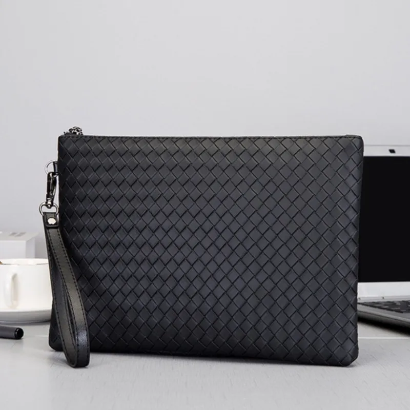 Men's woven handbag Large capacity envelope bag Soft leather trendy business men's bag