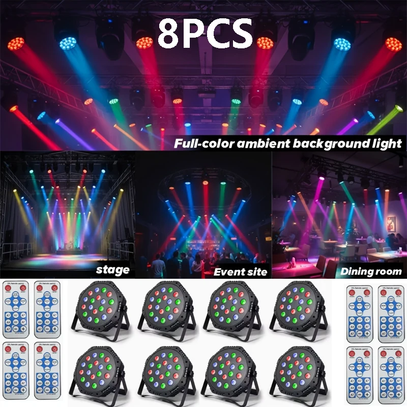 8PCS 18 LED DJ Stage Strobe Light Colorful Stage Lightings Remote Control 3 Lighting Party Stage Disco Light Bar Wedding Show
