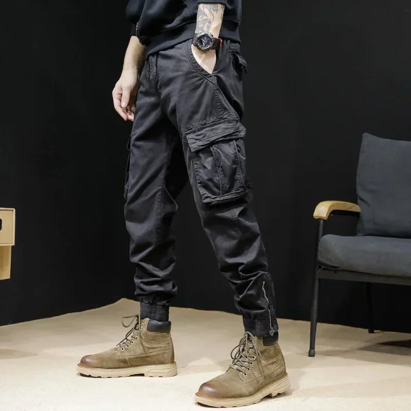 Men's Cargo Pants Stacked Slim Male Trousers Multipockets Multi Pocket Black Casual With 2025 New In Designer Cheap Cheapest