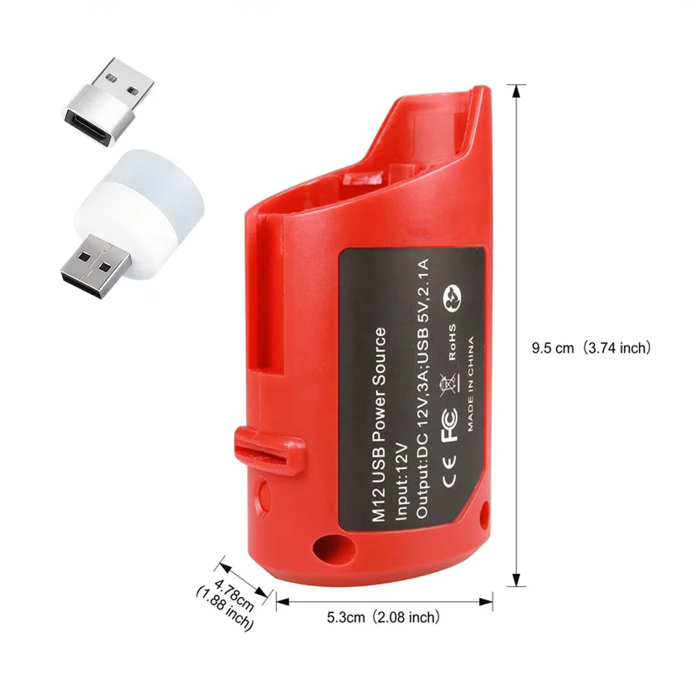 For Milwaukee M12 12V li-ion Battery USB Adapter Charger Power Tools Power Bank to Charger the cell phone ipad