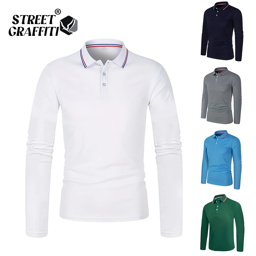 Men Spring Autumn Casual Solid Breathable Pure Cotton Polo Shirt Hot Fashion Male Business High Quality Long Sleeve T-Shirt