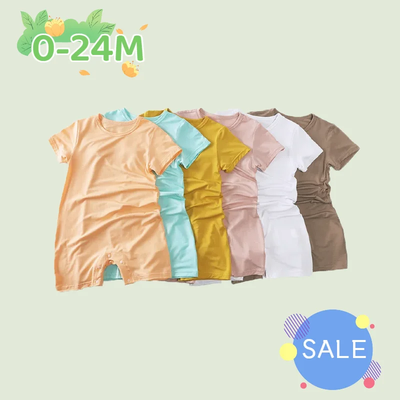 0-24m bebê modal macacão verão pijamas do bebê roupas finas de manga curta recém-nascido de uma peça da criança meninos meninas macacão