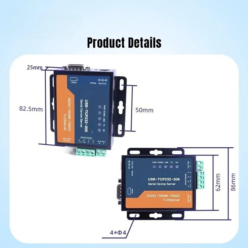 Low Cost High Performance Serial to Ethernet RS232 RS485 RS422 Serial Port to RJ45 Converter Modbus IOT Gateway  USR-TCP232-306