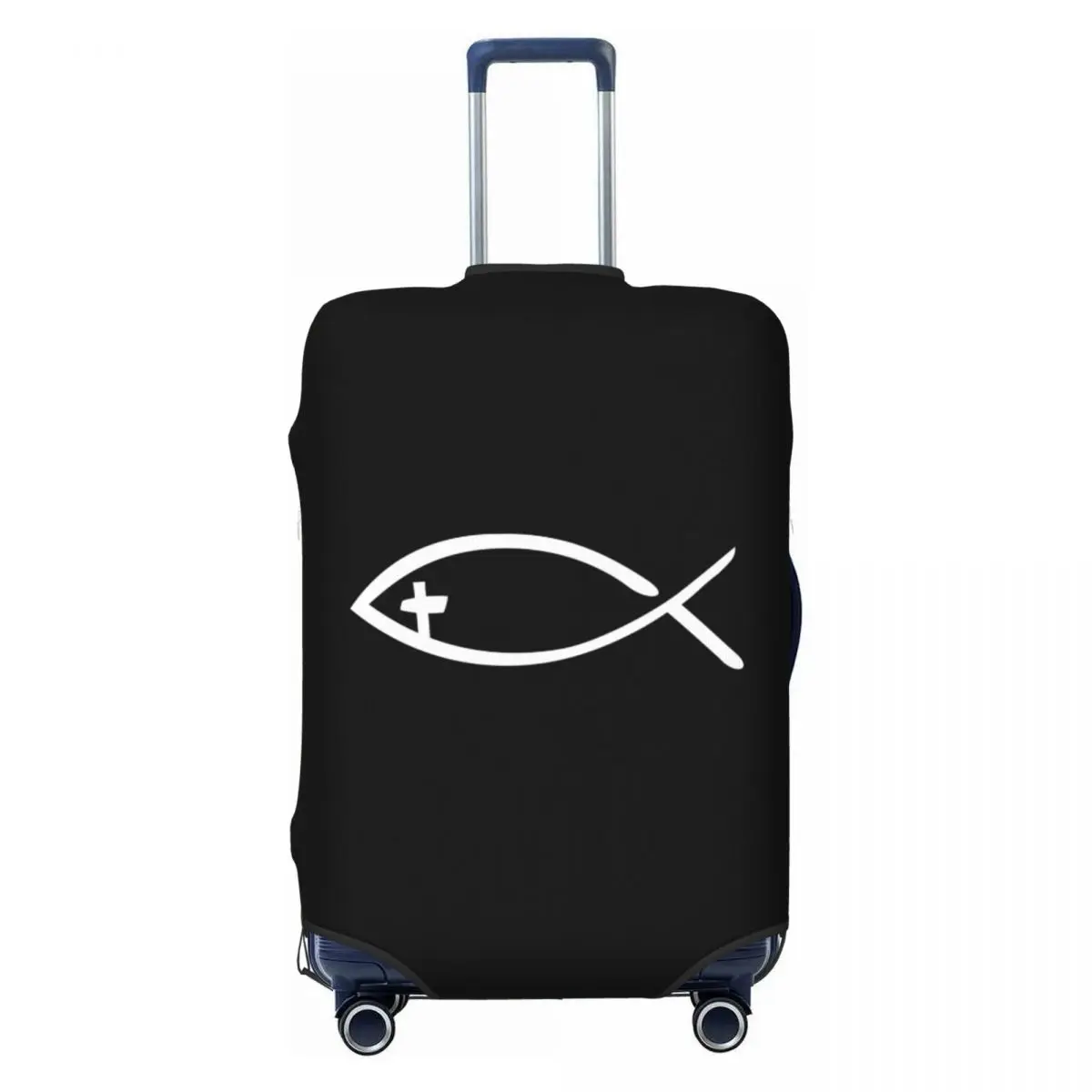 Custom Jesus Cross Fish Luggage Cover Elastic Christian Travel Suitcase Protective Covers Fits 18-32 Inch