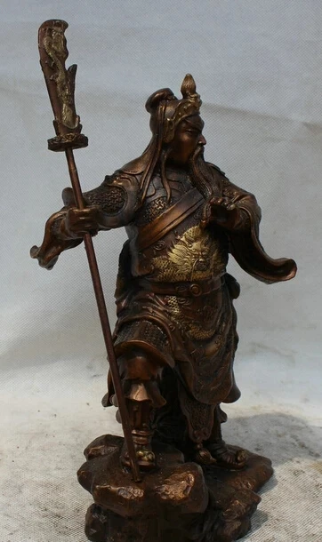 wholesale factory Chinese Bronze Feng Shui Stand Guan Gong Yu Warrior God knight Statue Sculpture 25% off