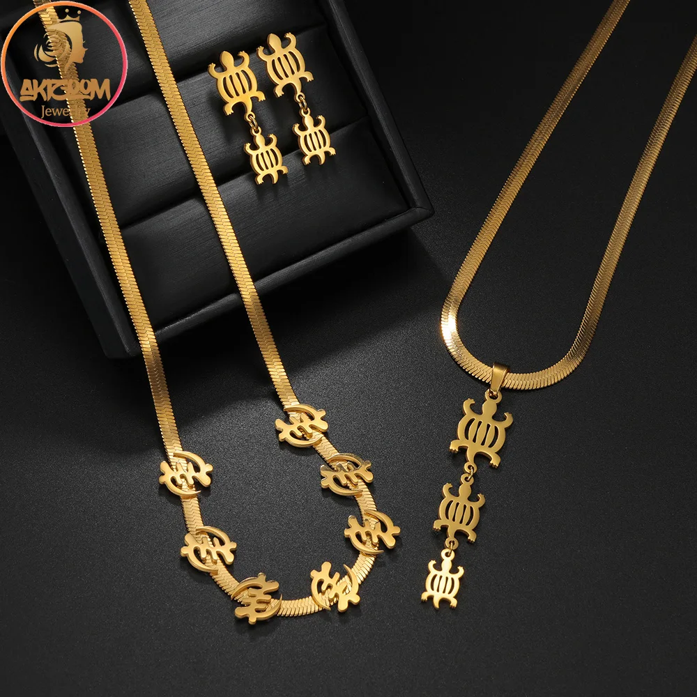 

Пользовательский африканский символ, этнический кулон, ожерелье, серьги из нержавеющей стали, персонализированный логотип, цепочка с лезвием для женщин, комплект ювелирных изделий, подарок