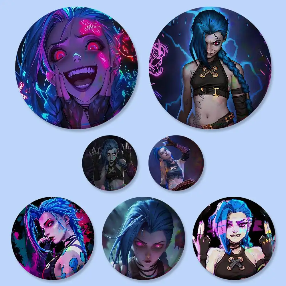 League Of L-Legends Jinx Badges 25 32 44 58 75 Mm Round Cosplay Pin Bag Decor Fans Collect Friends Gifts Brooch Souvenir