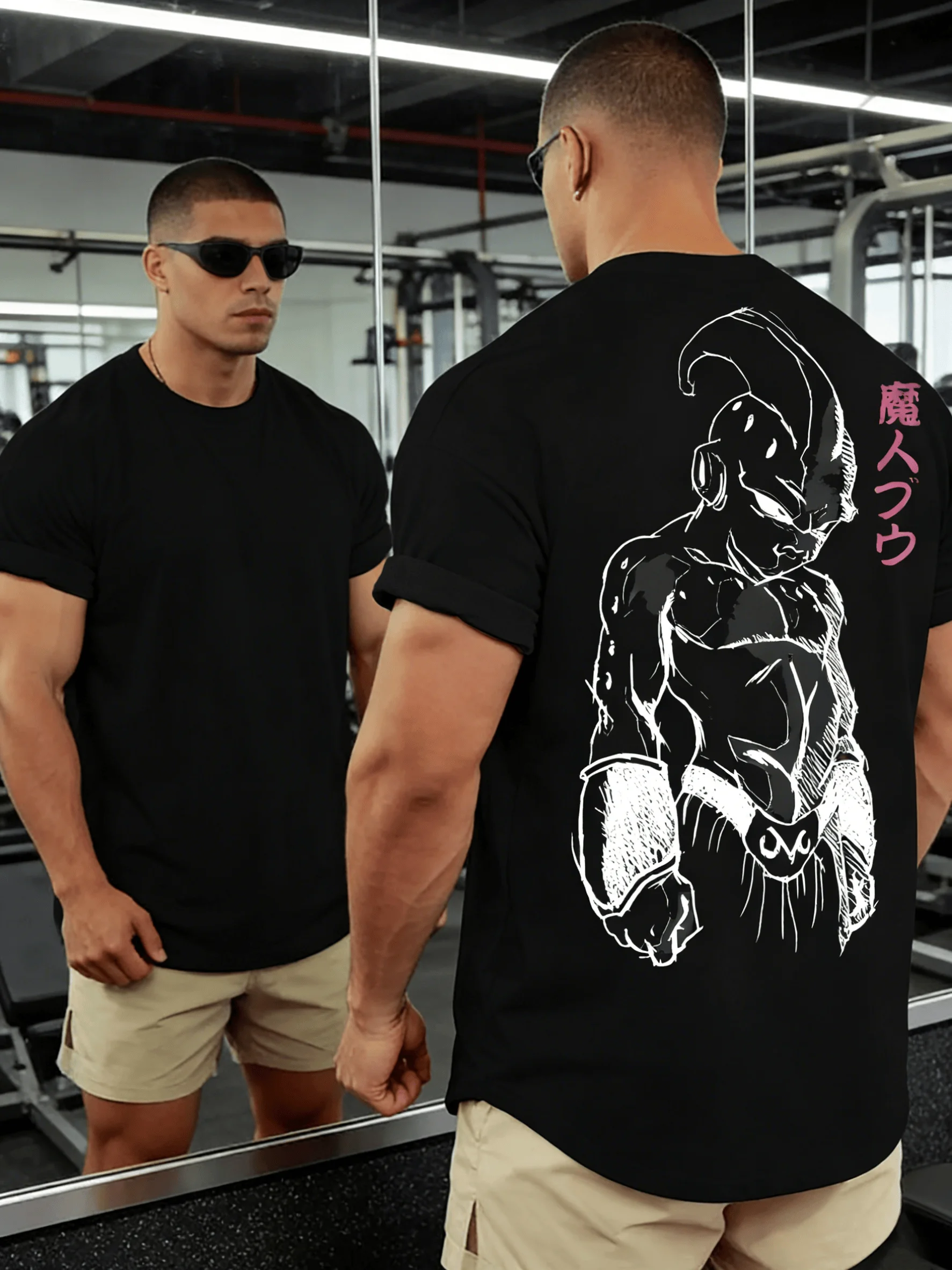 2026 Sommer Dragon Ball Majin Buu Ink Muscle Close-Up Print Baumwoll-Oversize-T-Shirt für Herren Damen Casual Unisex Anime-Oberteil
