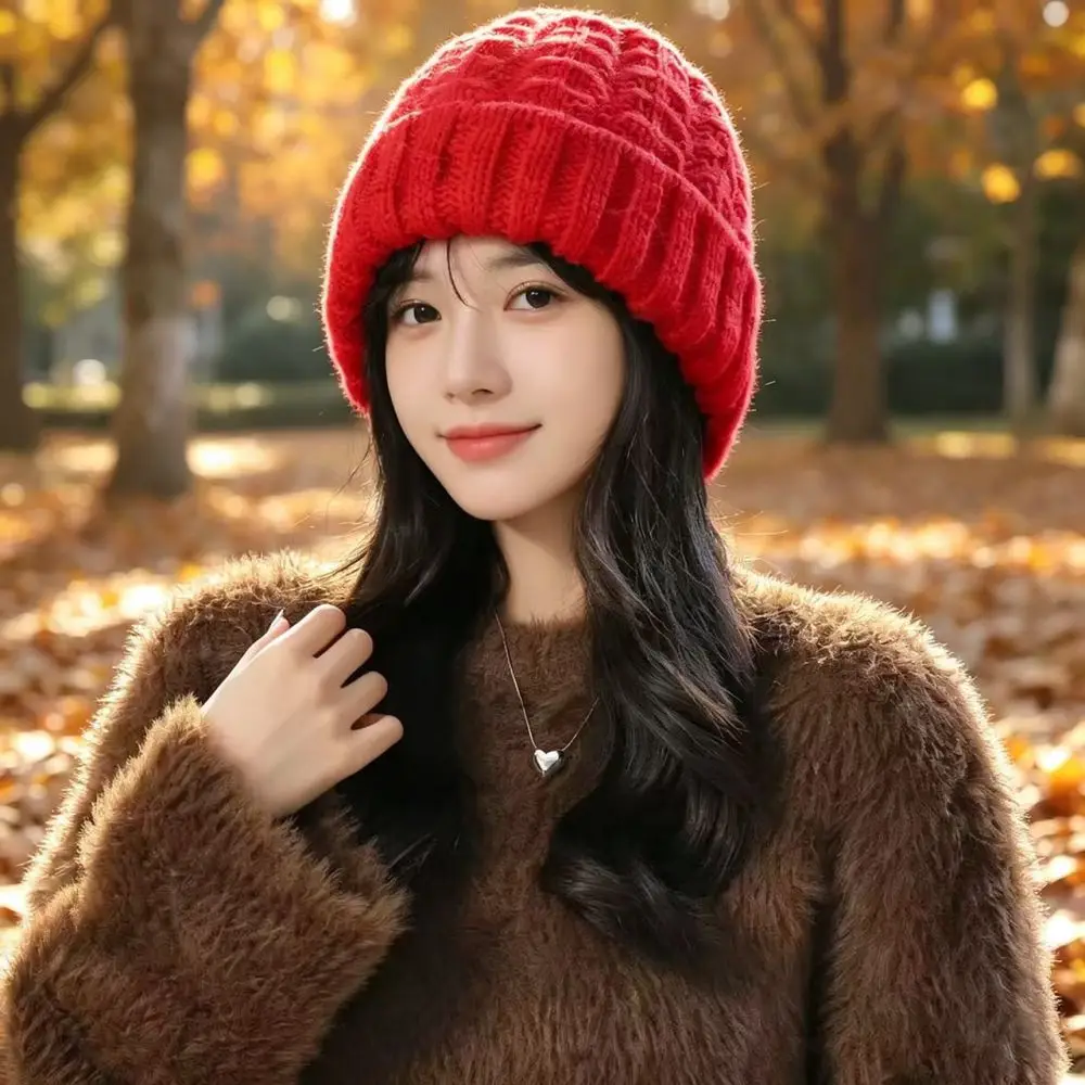 Winter Women Knitted Hat Scarf Integrated Warm Thickened Beanies Fashion Korean Style Soft Windproof Ear Protection Caps