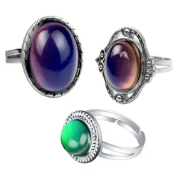 Women's Oval Circular Temperature Sensitive Color Changing Ring Opening Adjustment