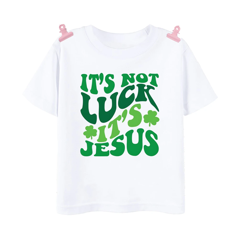 Happy Go Lucky Printed Kids Shirts St. Patrick\'s Day Boys Girls Outfit T-shirt Child Short Sleeve Tee Tops Holiday Kid Clothes