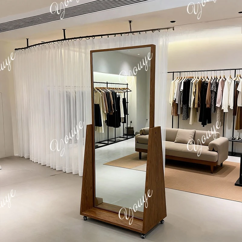 Women's clothing store double-sided mirror moving mirror clothing store fitting mirror antique wooden full body fitting high def