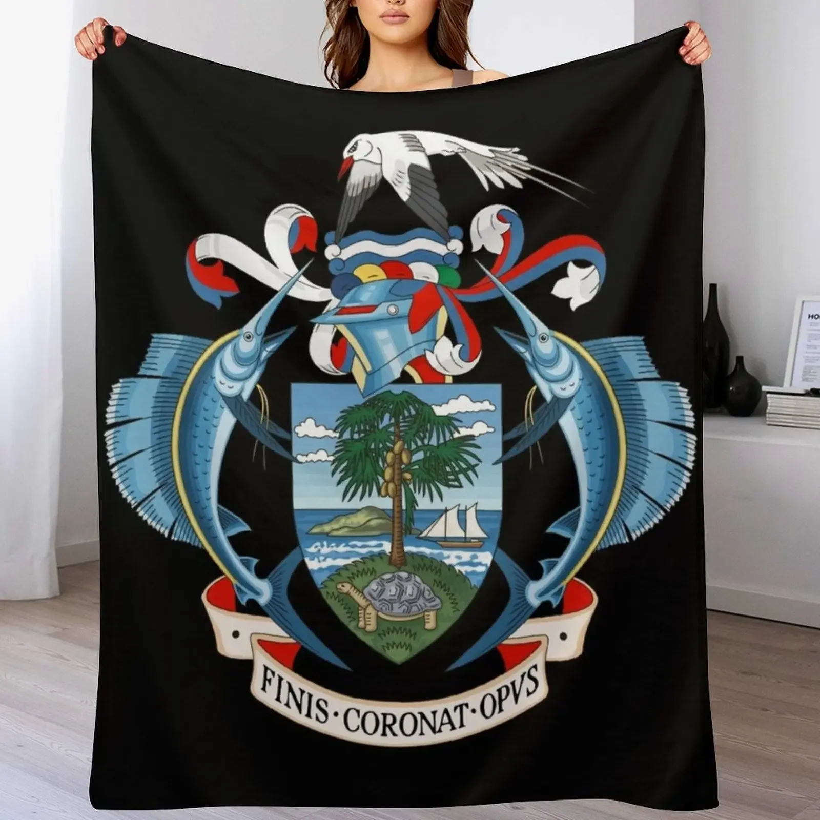 

Coat of arms of Seychelles Throw Blanket Stain Resistant Cozy Warm Blanket