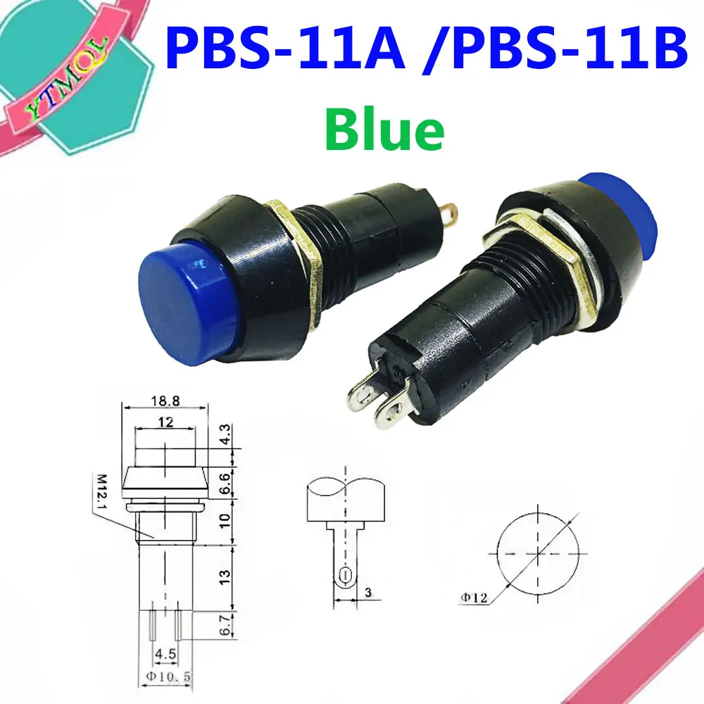 1db PBS-11A PBS-11B 12mm self-locking pemulihan diri plastik Protekció gomb Pillanatnyi Vasúti váltó 3A 250V Váltóáram 2PIN 6 warna