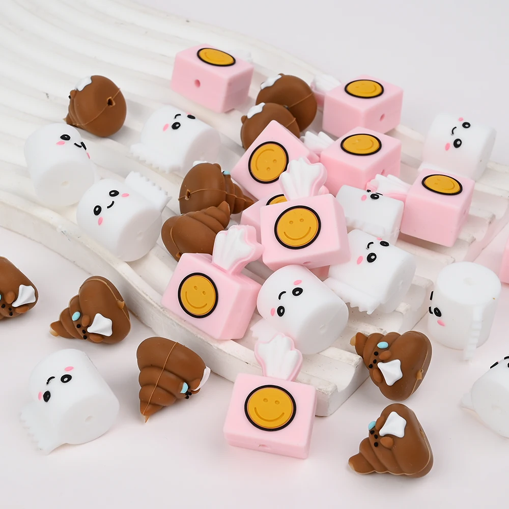 

6Pcs 3D Funny Silicone Bead Poop Toilet Paper Focus Beads For DIY Pacifier Chains Bracelet Necklace Jewelry Making Accessories
