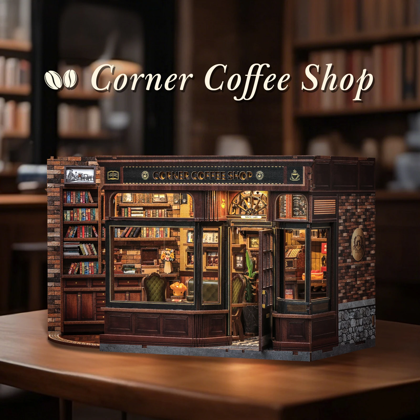 

Cutefun DIY Miniature House Kit Booknook 3D Wooden Coffee Corner Shop Model Creative Home Desk Decor Unique Gift Idea for Teens