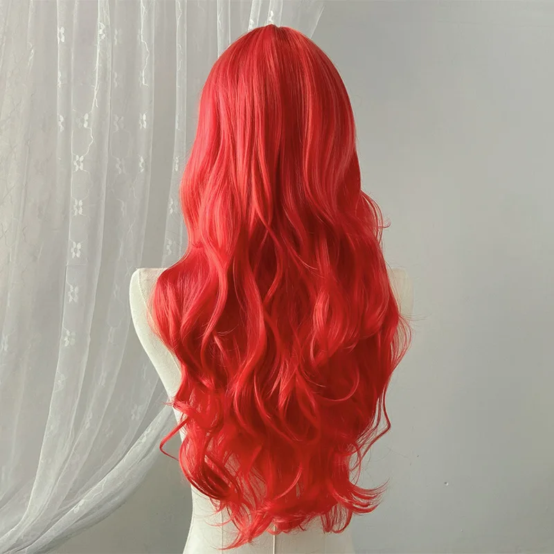 باروكة صناعية حمراء مقاس 26 بوصة مع موجات كبيرة لحفلات الهالوين، والزي اليومي، والشعر المستعار للعطلات، وإكسسوارات الشعر ذات درجة الحرارة العالية