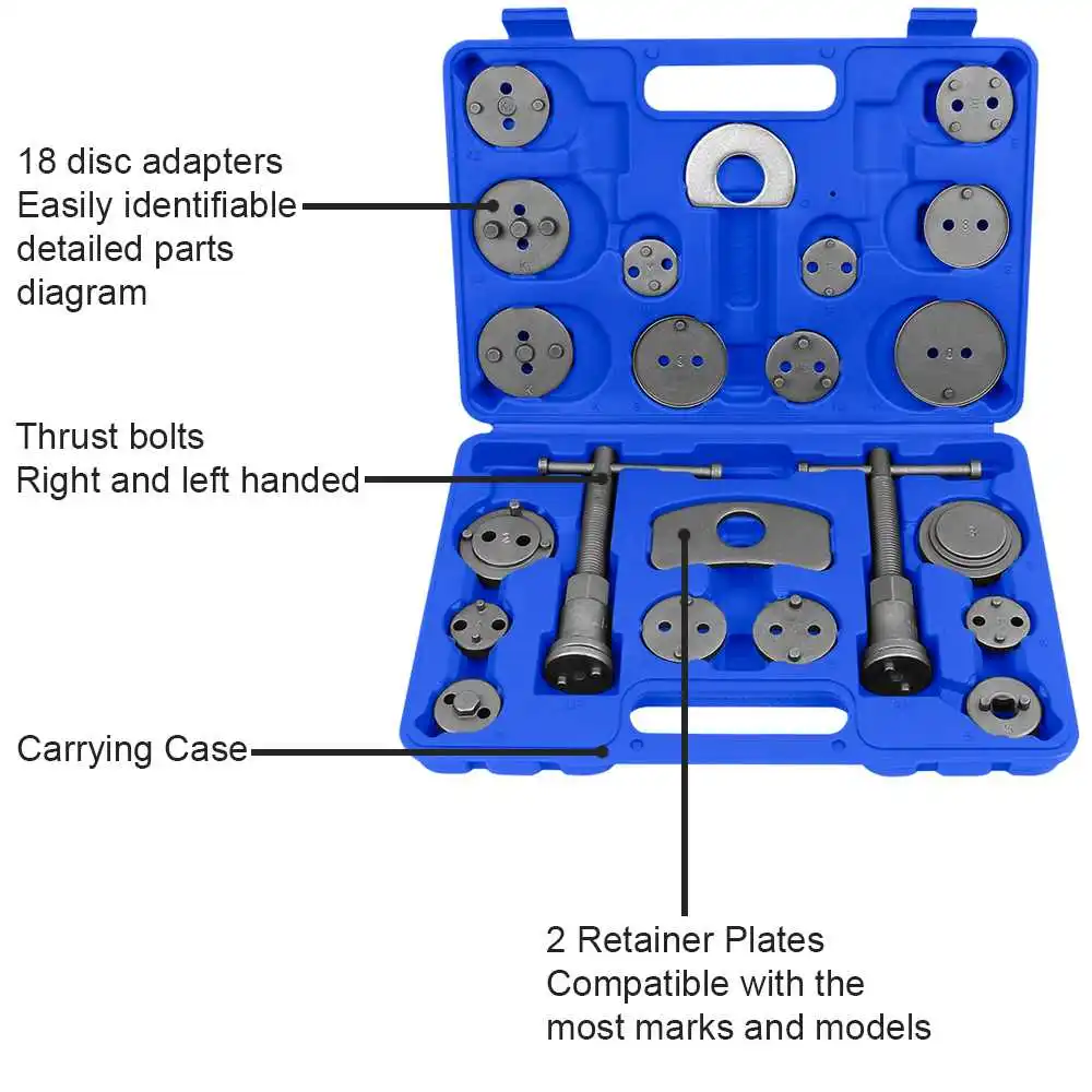 Set 22 Piezas Reposicionador de Pistones Zapatas Pastillas Freno con Maleta Azul