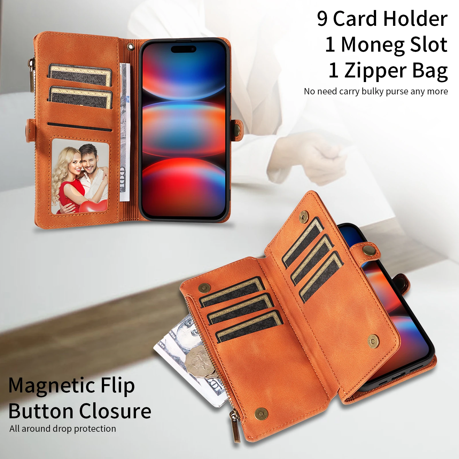 Etui z klapką na iPhone 17 16 15 14 13 12 11 Pro Max X XS PLUS AIR Portfel Skórzany na Karty Pokrowiec na Telefon — zdjęcie produktu 4