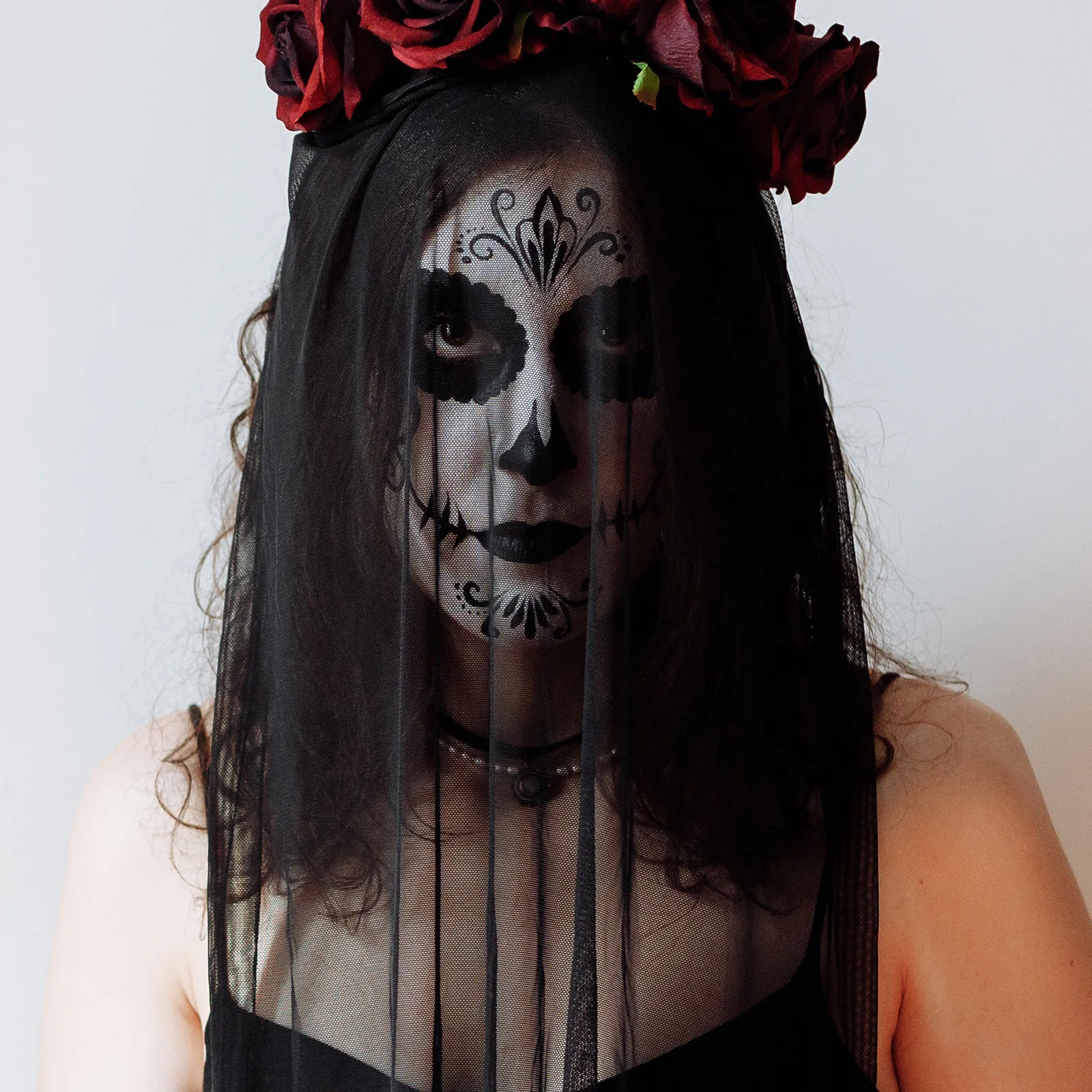 

Black Lace Veil Headband Double Layer Embroidered Halloween Wedding Bridal Accessory Party Masquerade Cosplay Funeral