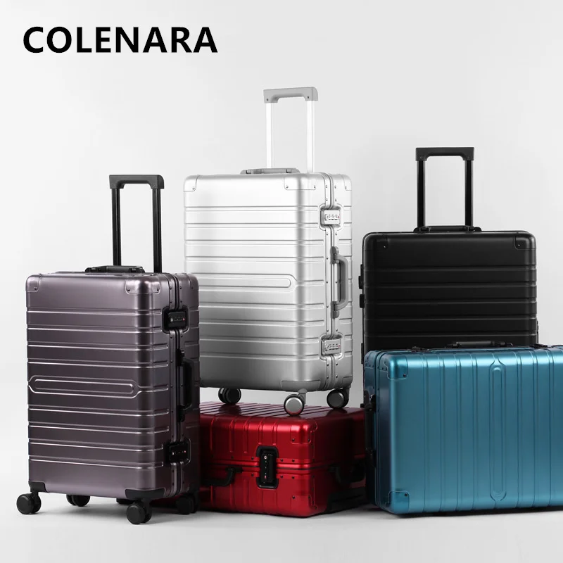 COLENARA حقيبة رجالية كاملة من سبائك الألومنيوم والمغنيسيوم صندوق الصعود حقيبة تروللي بعجلات الأعمال 20 "24" 28 بوصة حقيبة سفر الأمتعة