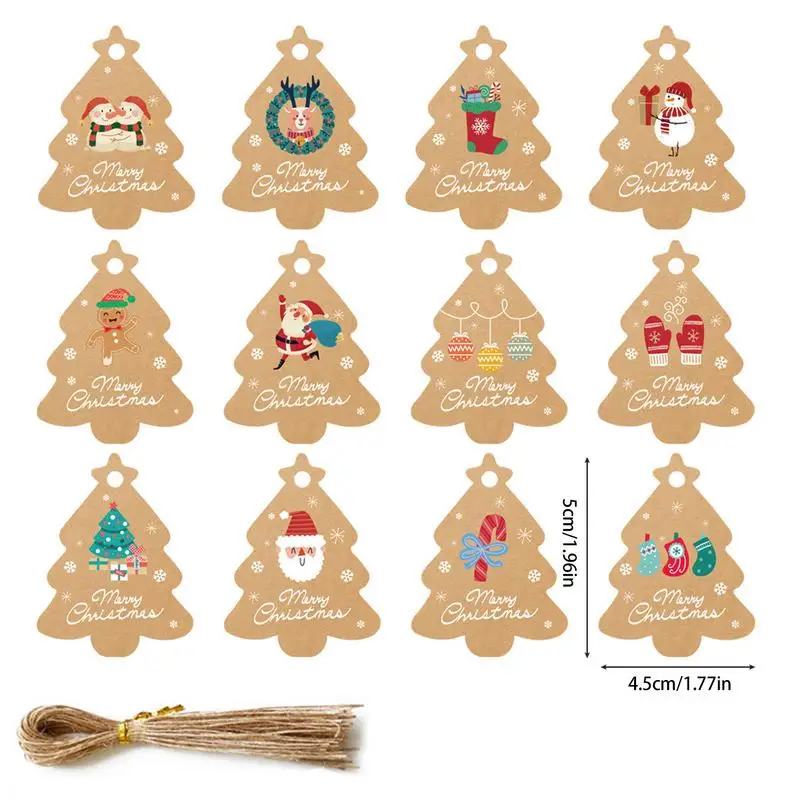 ポータブルクラフト紙クリスマスラベル、かわいい装飾品セット、クリスマスの休日のタグ、吊り下げ装飾、宿題