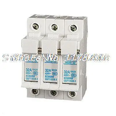 HG30-32A 10 x 38mm 3P Cylindrical Fuse Holder AC 400V