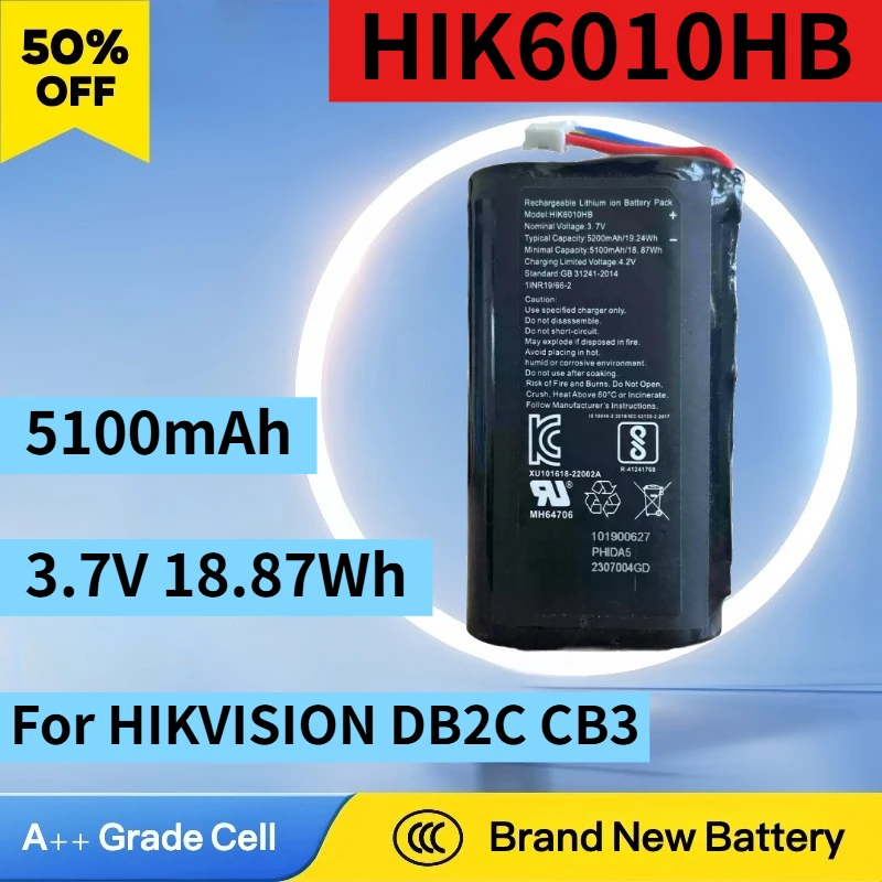 

Newest HIK6010HB 3.7V 18.87Wh 5100mAh Lithium-ion Rechargeable Battery for HIKVISION DB2C CB3 High Quality Surveillance Battery