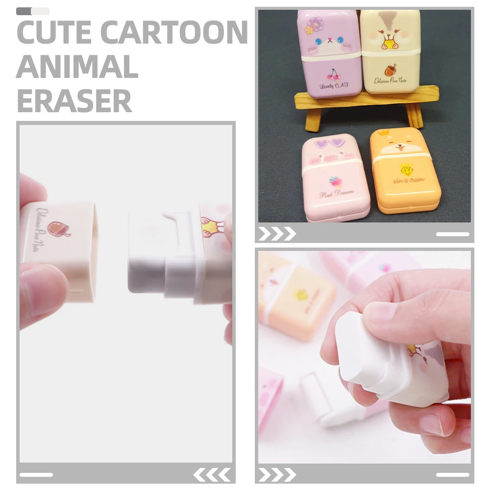 

4pcs Cartoon Animal Creative Debris Removal Mini Portable For Kids School Supplies Student Prizes Animal Themed Erasers Mini