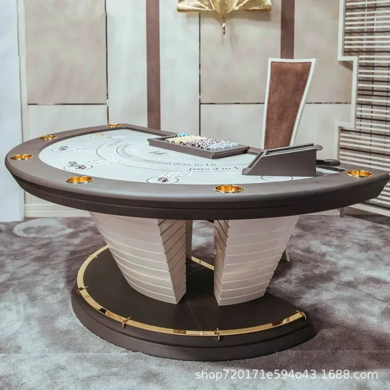 Luxury Semi Round Poker Table Italian Light Luxury Style for Club Villa Texas Holdem Card Game Table with Chip Tray Modern