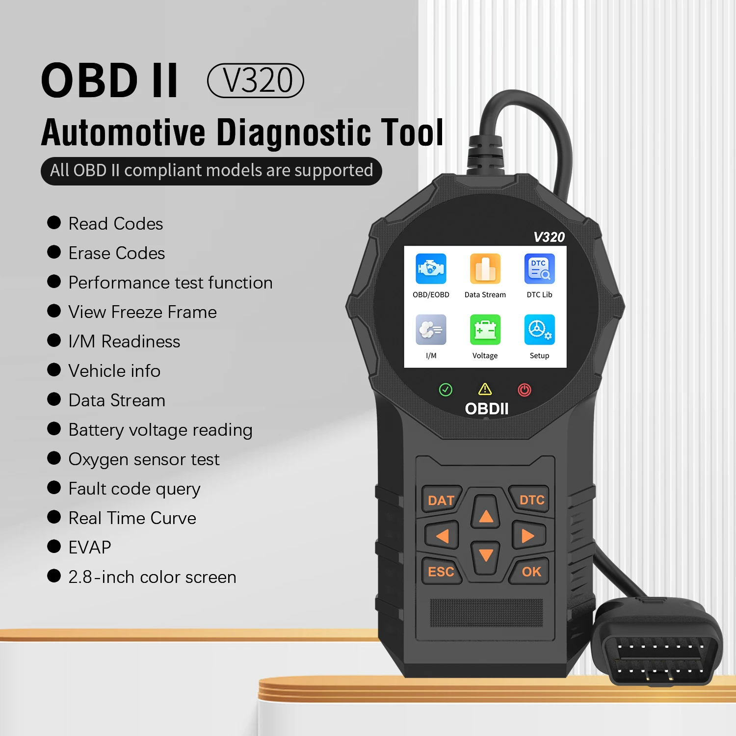 

V320 OBD2 Vehicle Fault Code Reading Engine and Battery Detection Scanner with Real-time Data Diagnostic Tool USB Powered