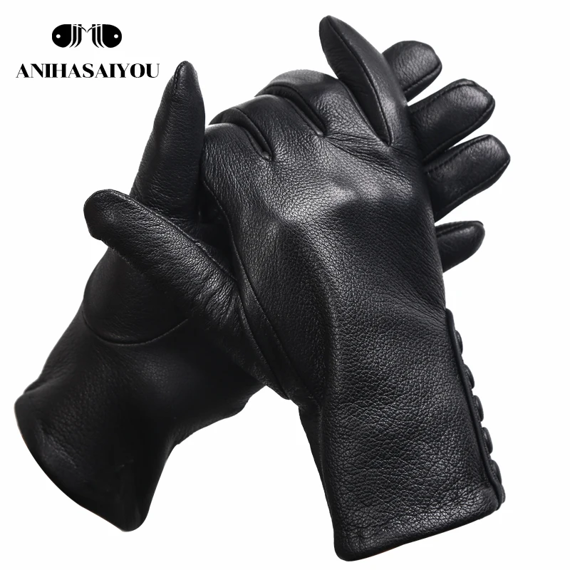 High-grade genuine leather gloves women,warm women\'s leather gloves,Side buckle genuine leather mittens women\'s winter -2207