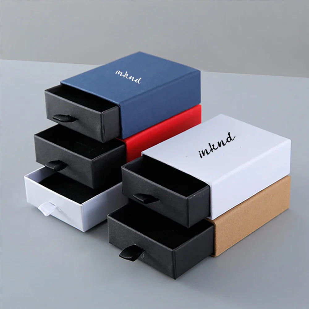 

100pcs Custom Logo Printed Paper Boxes Head Ornament Packaging With Black Sponge Cardboard Jewellery Box Rings Necklace Cases