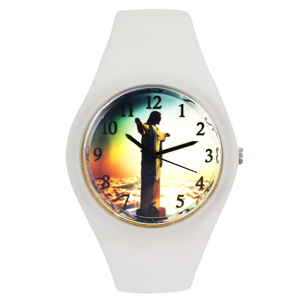 Jesus Christ Cross Brazil Crucifix Easter Day Gift Women Men Fashion Silicone Band Sport Quartz Wrist Watch