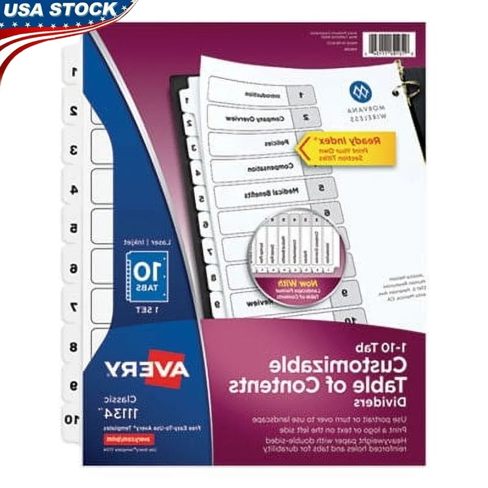 

10-Tab Paper Divider Set with Printable Table of Contents Heavyweight Reinforced Holes Project Binders Training Manuals