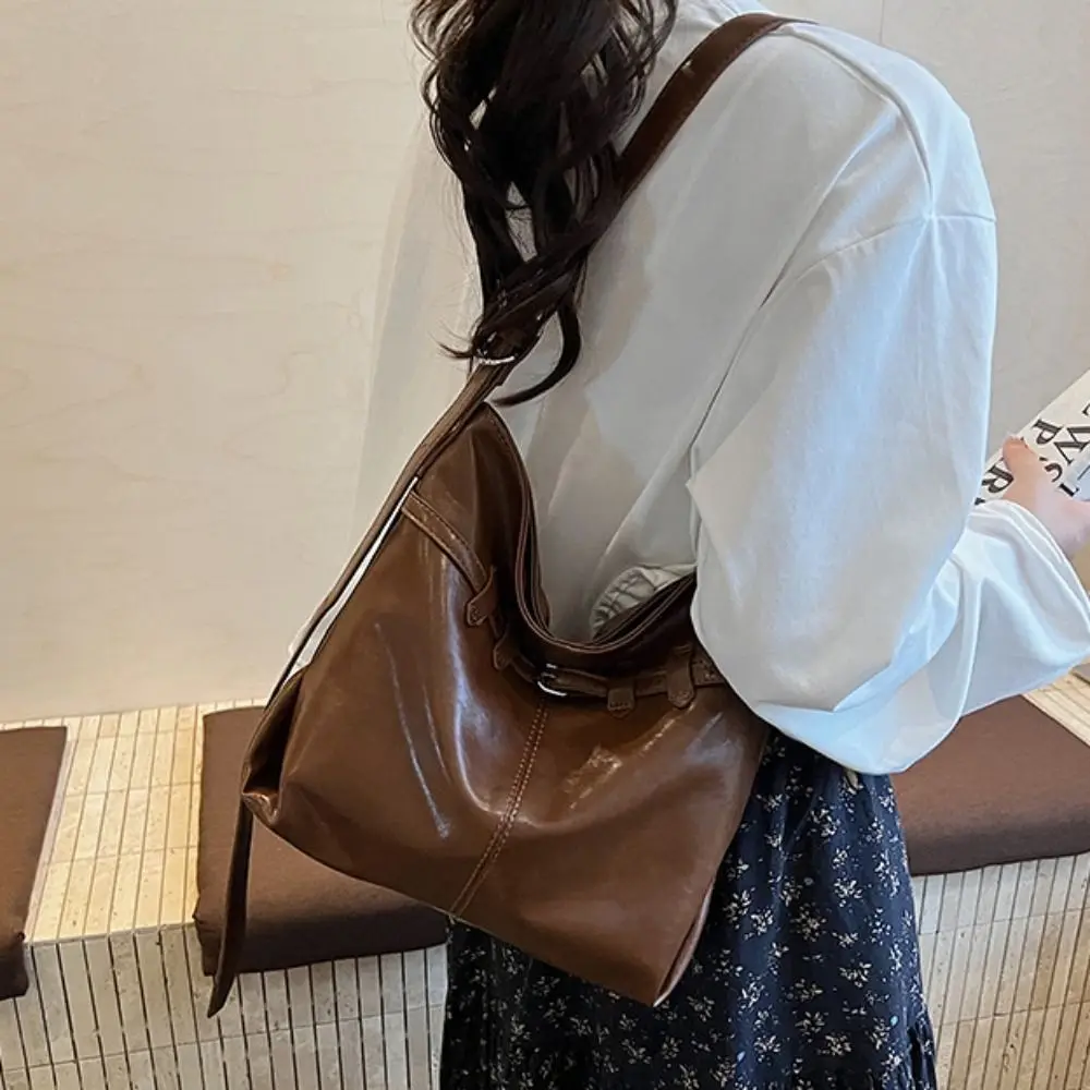 

Casual Elegant Soft Leather Tote Bag Belt Large Capacity Commuting Shoulder Bag Underarm Bag Lightweight Crossbody Bag Shopping