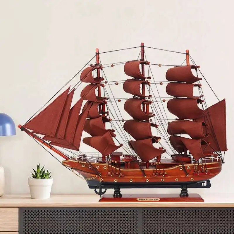 Mediterranean style Chinese style sailboat model decorations Solid wood boat smooth sailing Craft decoration boat New home gift