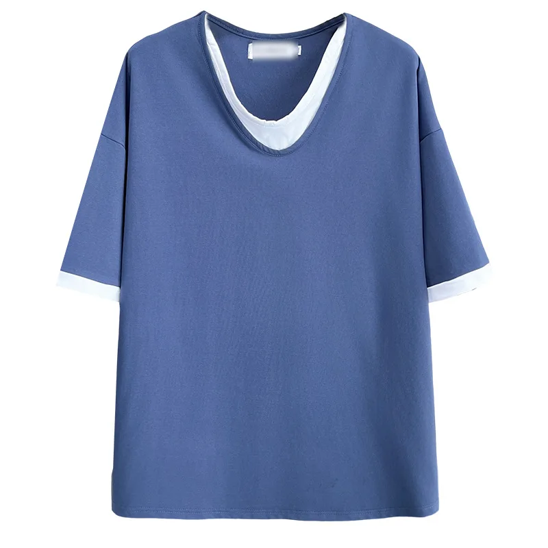 

Новый летний топ больших размеров, женская одежда, повседневная свободная футболка из двух предметов с v-образным вырезом и короткими рукавами, футболка 100 кг 1659