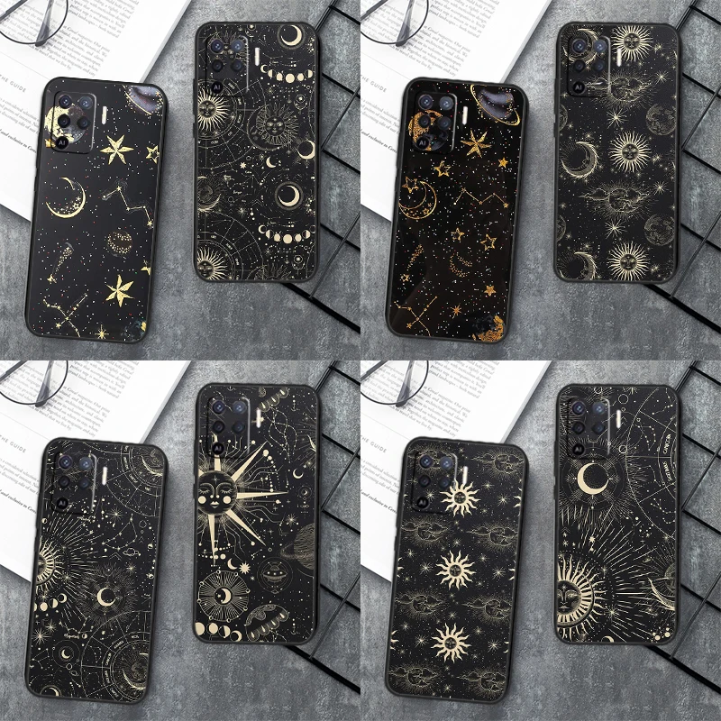 Suns Moons Clouds Astrological Case For OPPO A17 A57 A77 A16 A76 A96 A52 A72 A91 A93 A5 A9 A15 A53S A54S A74 A94 A78 Cover