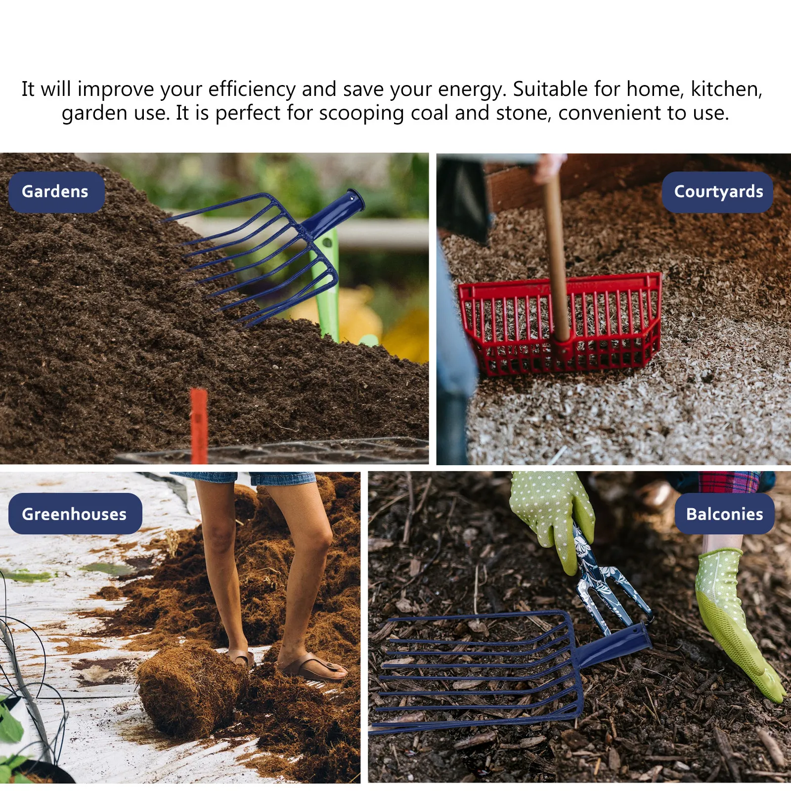 

1 шт. Вилка-грабли с девятью зубьями, сверхпрочный стальной садовый инструмент для распределения древесного угля, камней, почвы, эффективное использование в быту и на улице