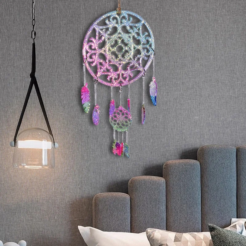 3Pcs DIY Crystal Epoxy Mould Dream Catcher Wind Chime Hanging Wall Decoration Mirror Silicone Mould Resin