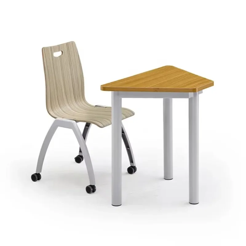 Modern trapezoidal top classroom information desk, cooperative school table, easy to use, practical and durable