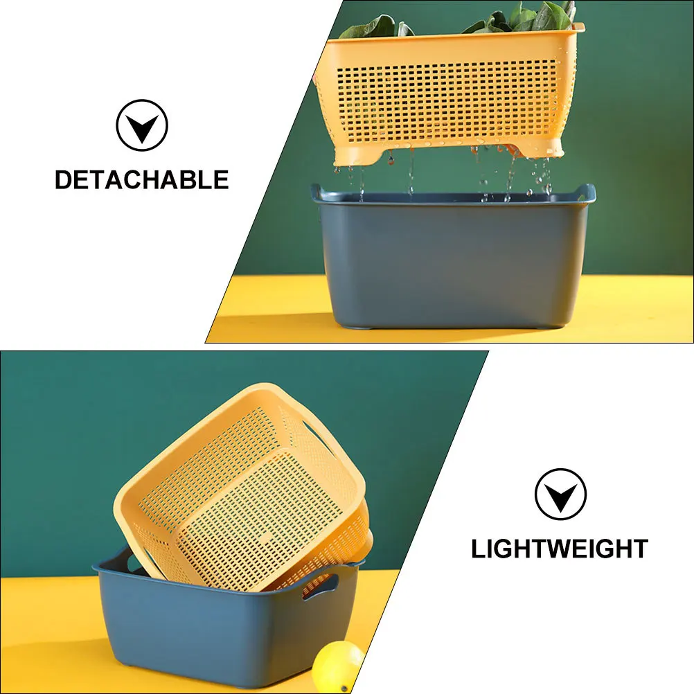 

2Sets Multi-Purpose Kitchen Draining Basket Fruit Veggie Washer Colander Detachable Portable Perfect Home Outdoor Use
