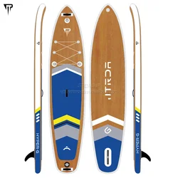 2024 Nieuw ontwerp op maat Allround opblaasbaar Sup-paddleboard met houtnerf natuurlijke bamboepatroon houten surfplank