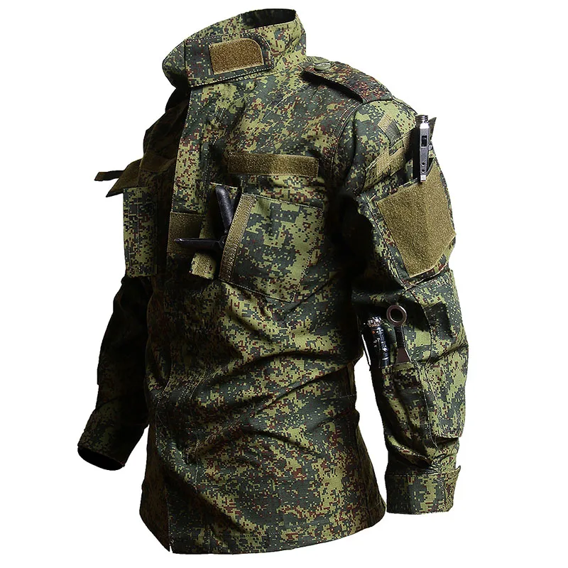 RU Army Combat Sets Men Outdoor Multi-pocket Wear-resistant Jackets+Straight Cargo Pants 2 Pcs Suits Camo Training Tactical Set