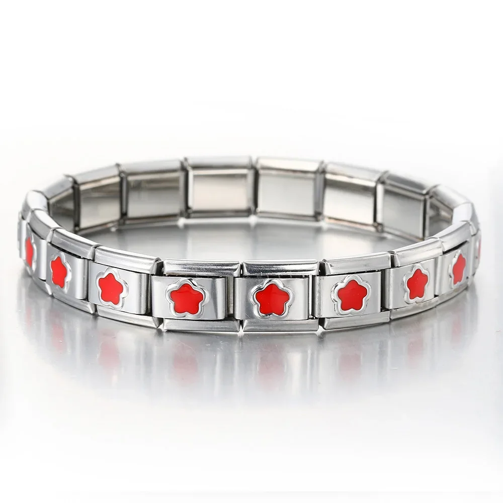 Shopi Elegant Colorful Gold Petal Stainless Steel Italian Charm Bracelet Link Jewelry DIY Female Trendy Wholesale Drop Shipping